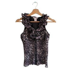 PARADIS MISS PURPLE BLACK CHEETAH PRINT Y2K BLOUSE TOP WOMENS SIZE SMALL